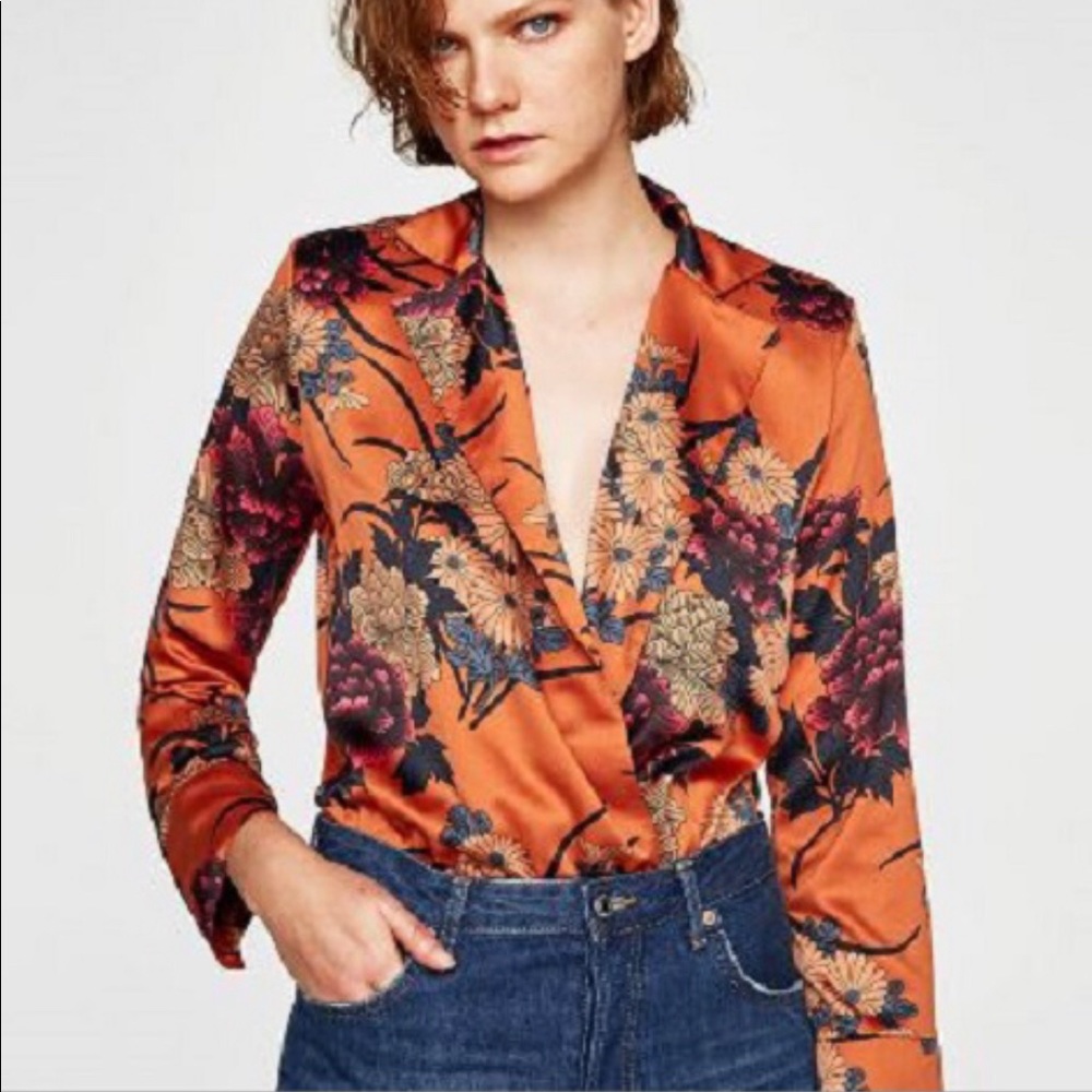 Zara Orange Floral Bodysuit